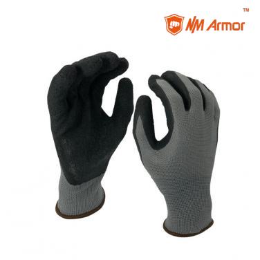 EN388:3131X Nylon work gloves crinkle industrial black latex gloves-NM1350-GR/BLK