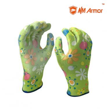 EN388:3121X Polyester Colorful Printing Garden Pu Gloves Garden Gloves Flower -PU1350FP