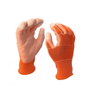 EN388:3121X  13 Gauge Polyester Knitted Liner PU Palm Coated Work Gloves PU1350U3-OR/W