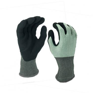 EN388:4X42C Green industrial nitrile nitirle sandy gloves Cut proof glove- DY1350F-H-LGN/BLK