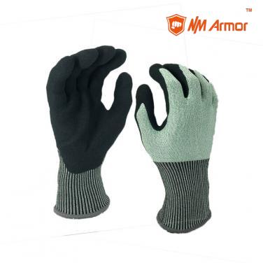 EN388:4X42C Green industrial nitrile nitirle sandy gloves Cut proof glove- DY1350F-H-LGN/BLK