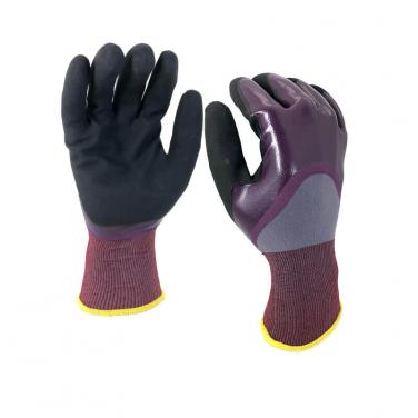 EN388：4121X nitrile sandy finish industrial gloves anti slip Working Nitrile Coated Gloves safety gloves-NY1355DC-GN/BLK
