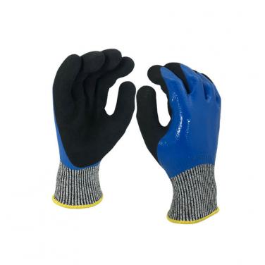 Double color nitirle sandy gloves en 388 nitrile anti cut gloves for handling glass-DY1359DC-BL/BLK