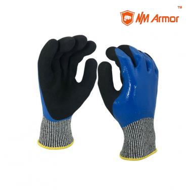 Double color nitirle sandy gloves en 388 nitrile anti cut gloves for handling glass-DY1359DC-BL/BLK
