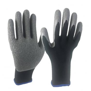 EN388:2142X cotton glove for construction assembly work wrinkle latex gloves-NM10902-BLK/GR