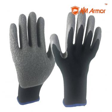 EN388:2142X cotton glove for construction assembly work wrinkle latex gloves-NM10902-BLK/GR