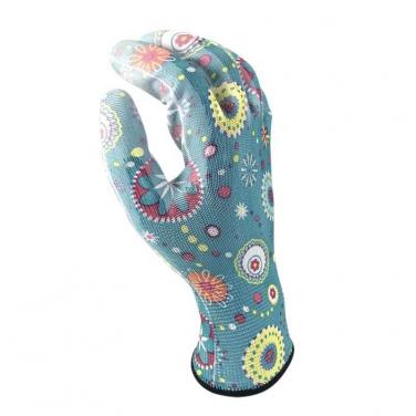 EN388:3121X polyurethane coated gloves pu glove work garden safety printed work gloves -PU1350-FP