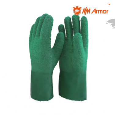 Green Latex crinkle fully dipped glove protective gloves- RB7530-GN