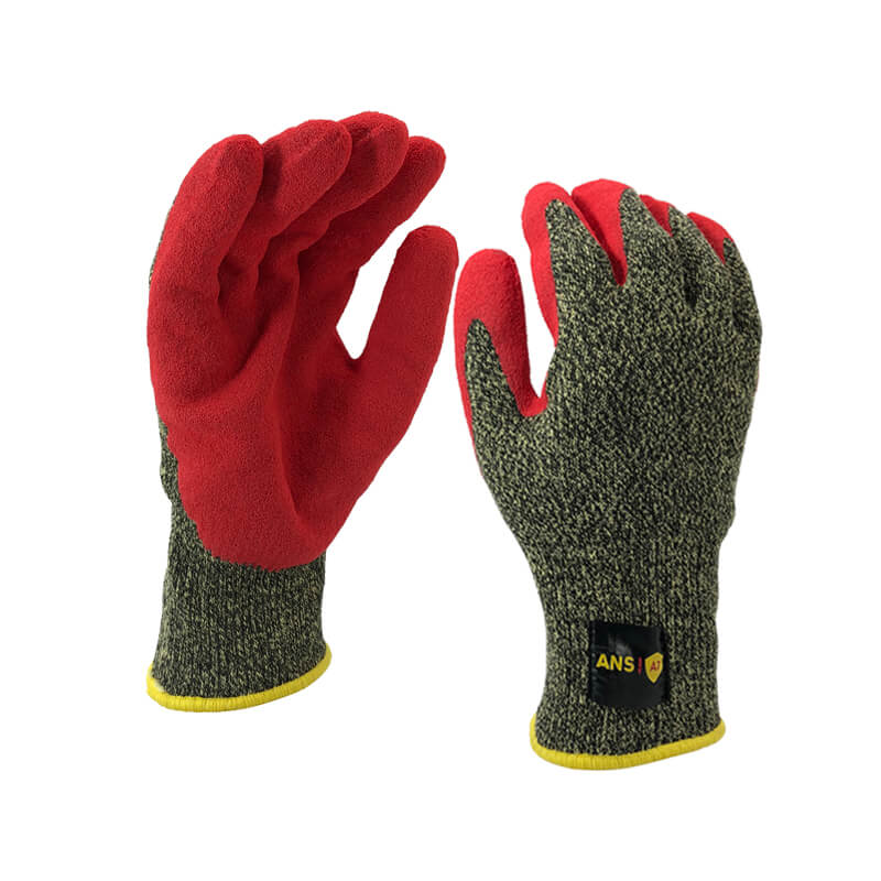 ANSI CUT 7 Aramid fiber and steel liner coated nitrile gloves-KV1350F-R-A7