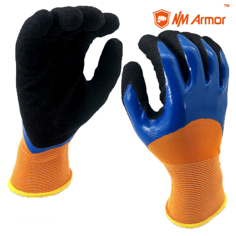 EN388：4121X Hand Job Double Coated Colored Nitrile Gloves-NY1355DC-B/BLK