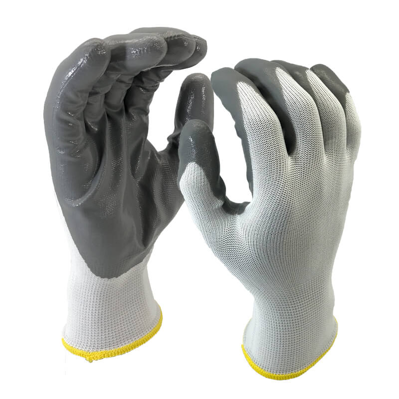 EN388:3121X Smooth Nitrile Dipped Nylon Palm Work Glove-NY1350P-LG