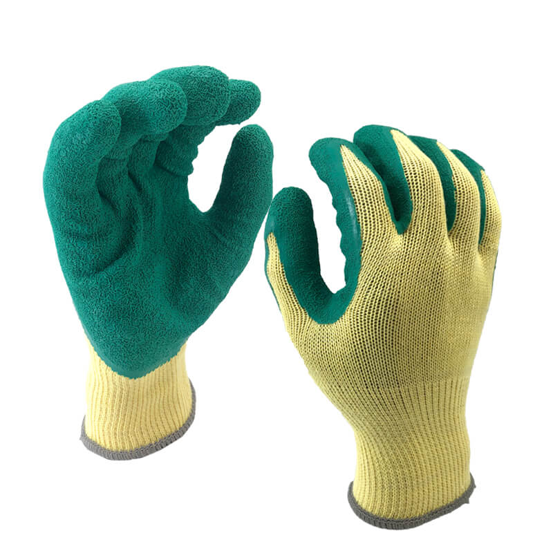 EN388:2142X Green Latex Dipping Orange Polycotton Construction Gloves-NM10902-Y/GN