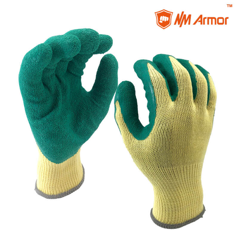 EN388:2142X Green Latex Dipping Orange Polycotton Construction Gloves-NM10902-Y/GN