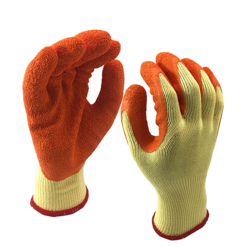 EN388:2016:2142X Orange Latex Dipping Yellow Polycotton Construction Gloves -NM10902-Y/OR