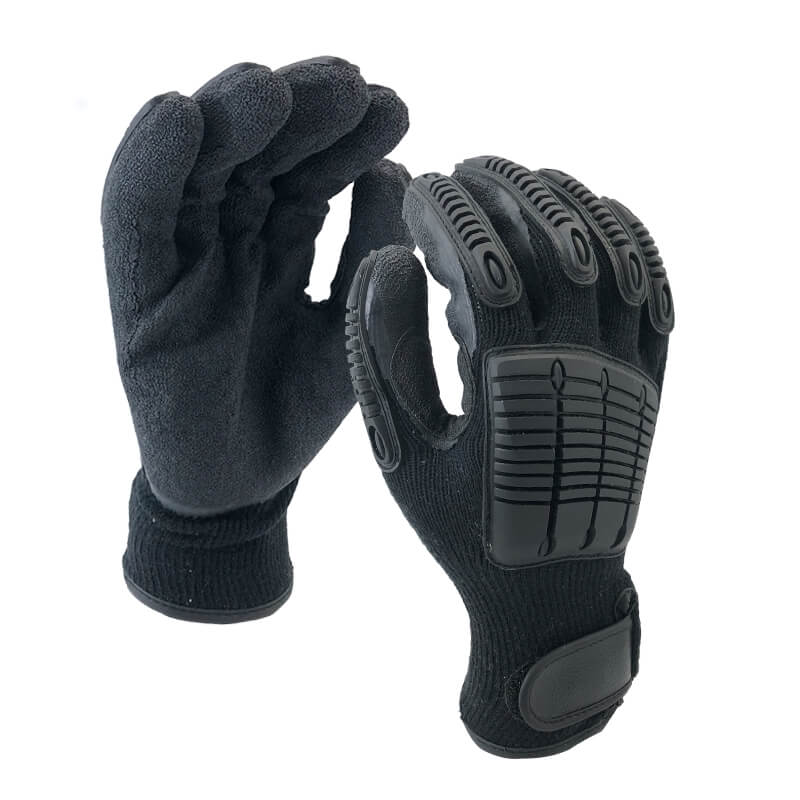 Black Polycotton Dipping Latex Palm Mechanic Impact TPR Glove-NM10902AC-BLK