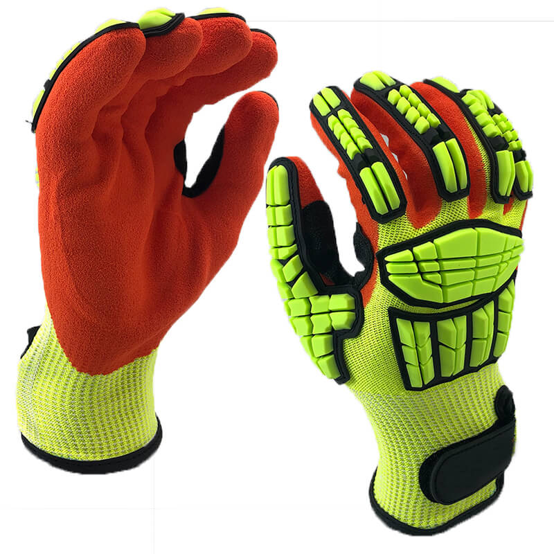 EN388:4544EP Anti cut Impact Gloves Full-Finger Hand Back TPR Oil Resistant Cut Gloves - DY1350AC-HY/OR