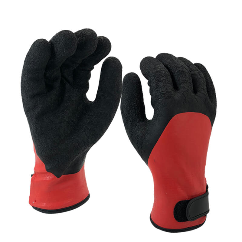 Red double knitting double coating 13 and 7 gauge acrylic latex gloves for winter keep warm fleece-lined latex gloves-NM1359DC-M