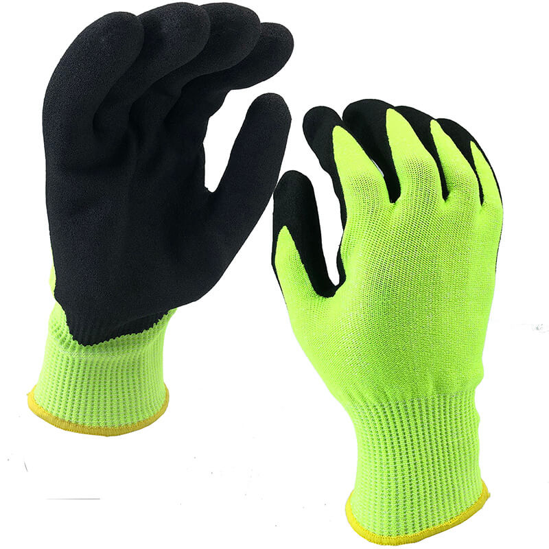 EN388:4X42C Hi-viz yellow Cut-Resistant Anti Abrasion Safety Work Glove- DY1350F-HY/BLK