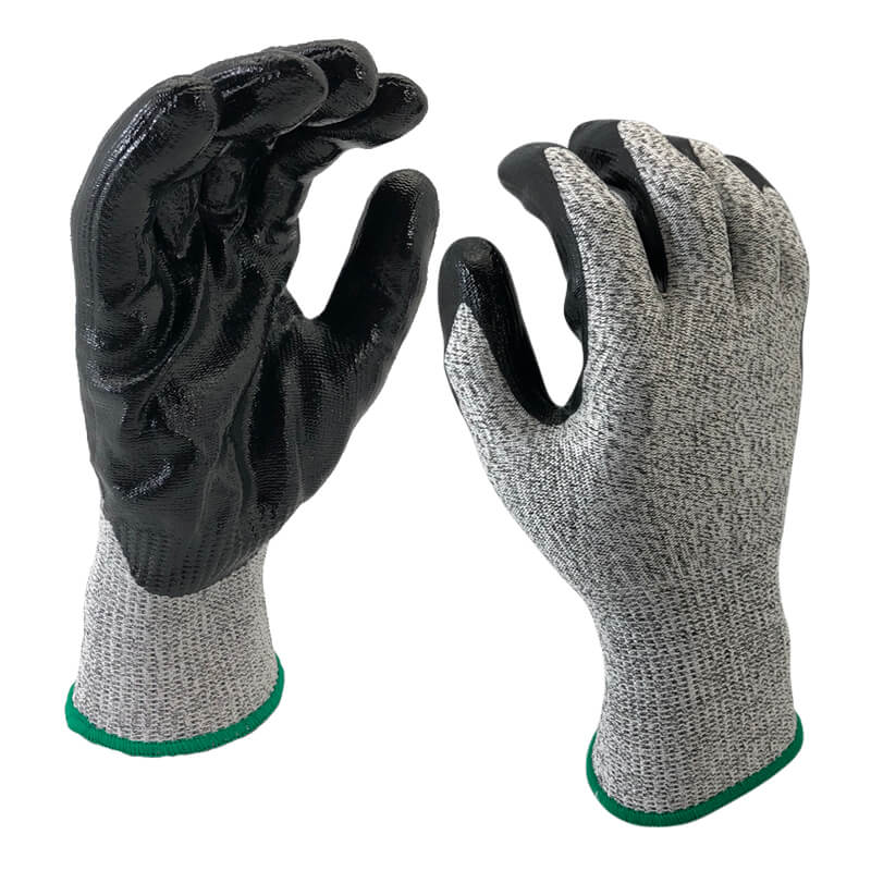 EN388:4X42C Black Smooth Nitrile On Palm HPPE Glove Cut Level 3 Cut Resistant Glove Safety Working Glove- DY1350-BLK