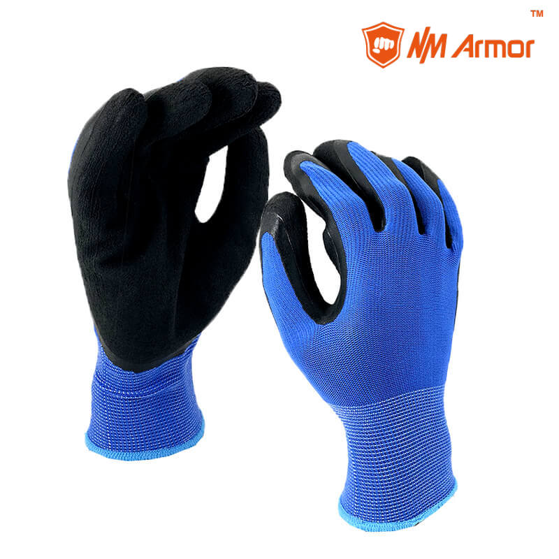 EN388:2131X Rubber palm gardening work protection foam latex gloves-NM1350F-BL