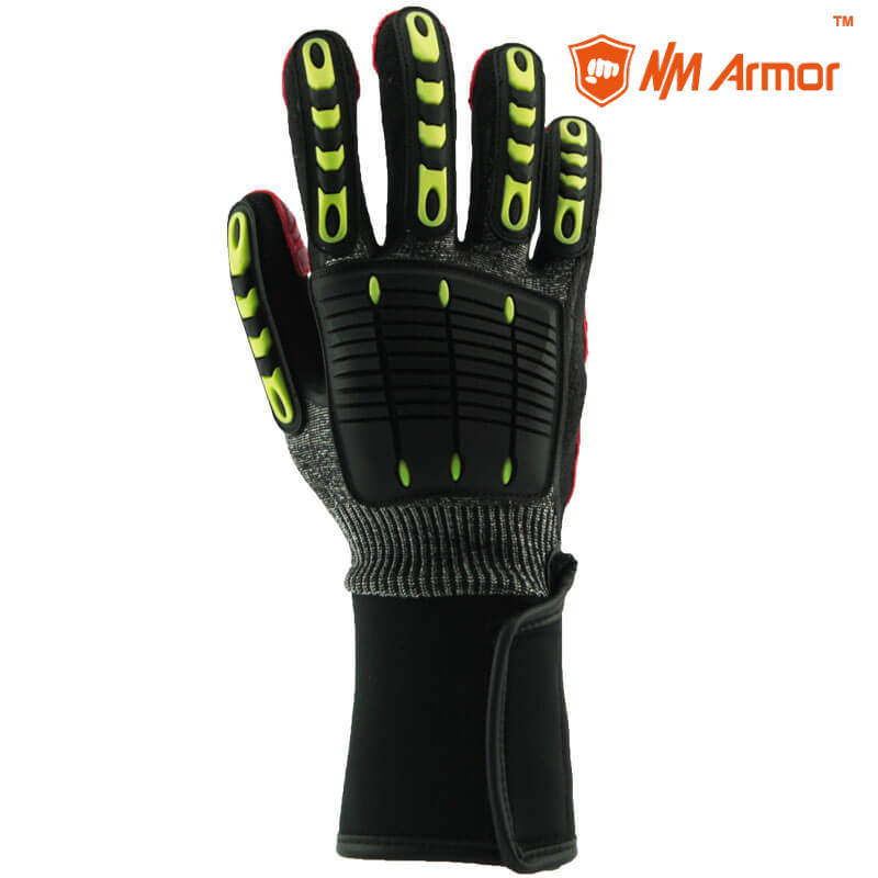 EN388:4544EP Extra long cuff black nitrile coated cut resistant hand oilfield impact gloves-DY1350AC-LC
