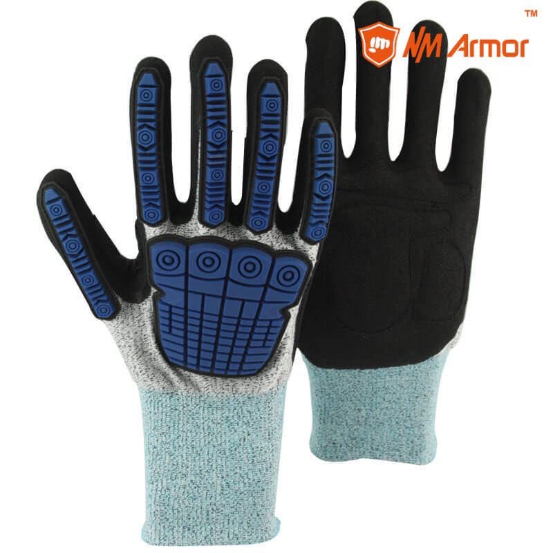 Super strong liner blue anti slip anti cut impact gloves-DY1350-GR/BLK