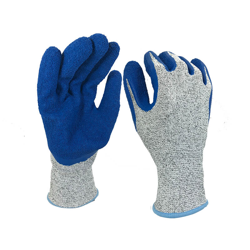 EN388:4X44C HPPE cut-proof blue latex coated cut resistant gloves-DM1350GR/B