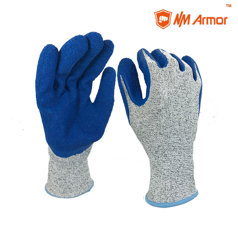 EN388:4X44C HPPE cut-proof blue latex coated cut resistant gloves-DM1350GR/B