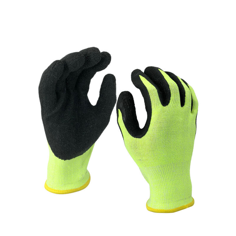 Hi-viz gloves 13 gauge knitted liner latex coated cut resistant gloves-DM1350-HY/BLK