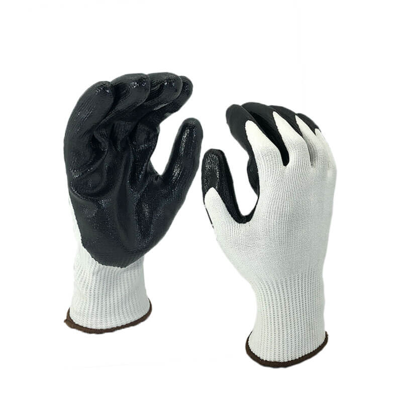 EN388: 4X42C Anti-cut 4 HPPE cut resistant gloves anti-cut nitrile working gloves-DY1350-H-W/BLK