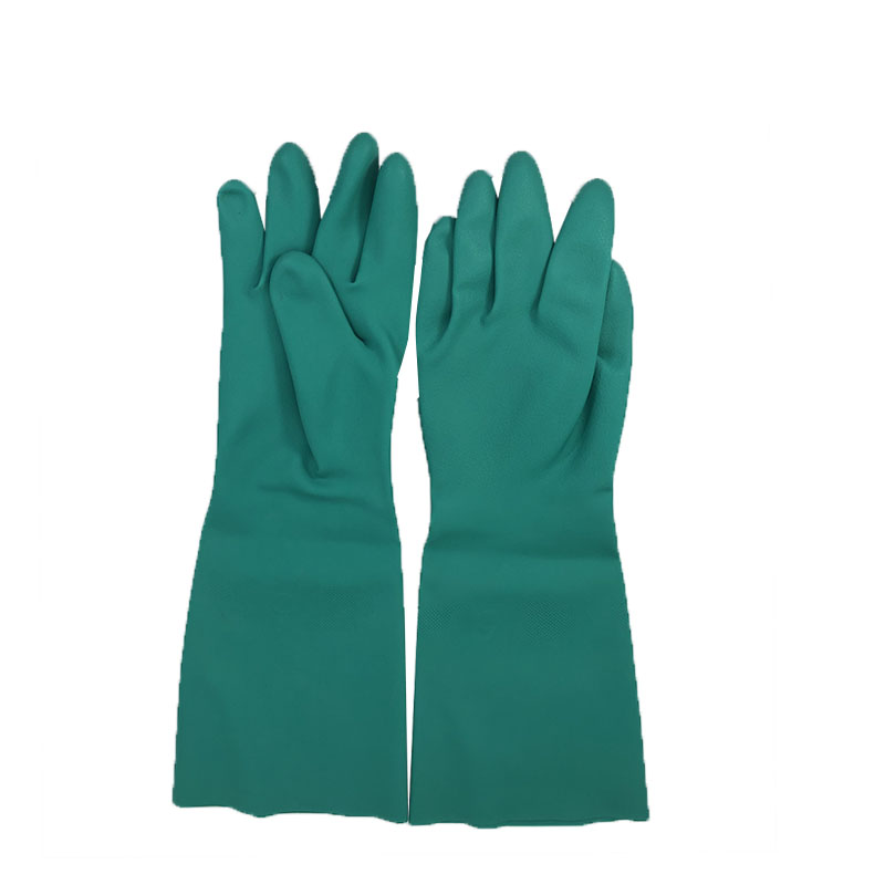 EN388:3101X Long gloves water-proof green industrial nitrile gloves-US11205-UL-L