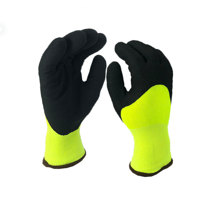 Hi-viz gloves sandy finish coated work gloves warm winter gloves-NBR1355DS-HY/BLK