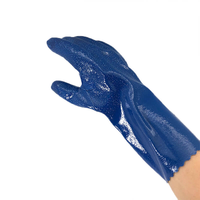 Blue nitrile long sleeve water-proof work gloves-NBR7560SR-B