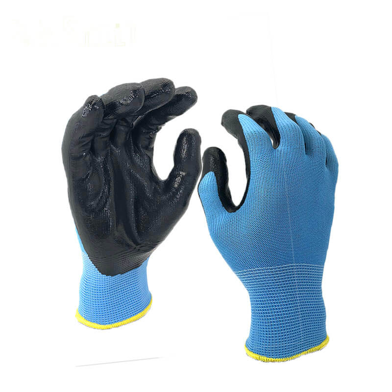 EN388:3121X Polyester nitrile industrial gloves black rubber gloves-NY1350P-BL/BLK