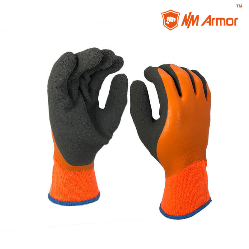 Double color glove acrylic latex coated waterproof winter gloves-NM1359DCF-OR/BLK
