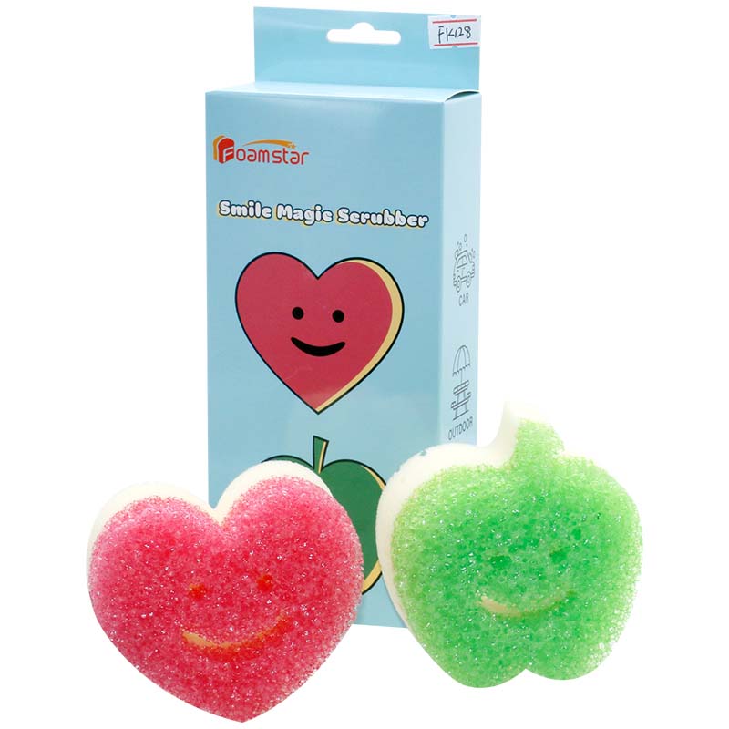 Foamstar New Design Smile Face Scrub Sponges For Dish Washing Scrubbing Sponge FK128