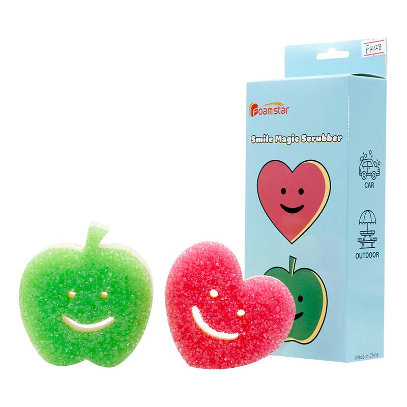 Foamstar New Design Smile Face Scrub Sponges For Dish Washing Scrubbing Sponge FK128