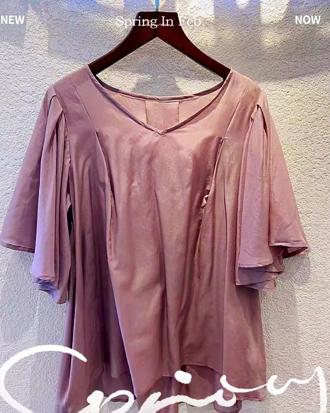 Lotus root pink V-neck loose short-sleeved blouse