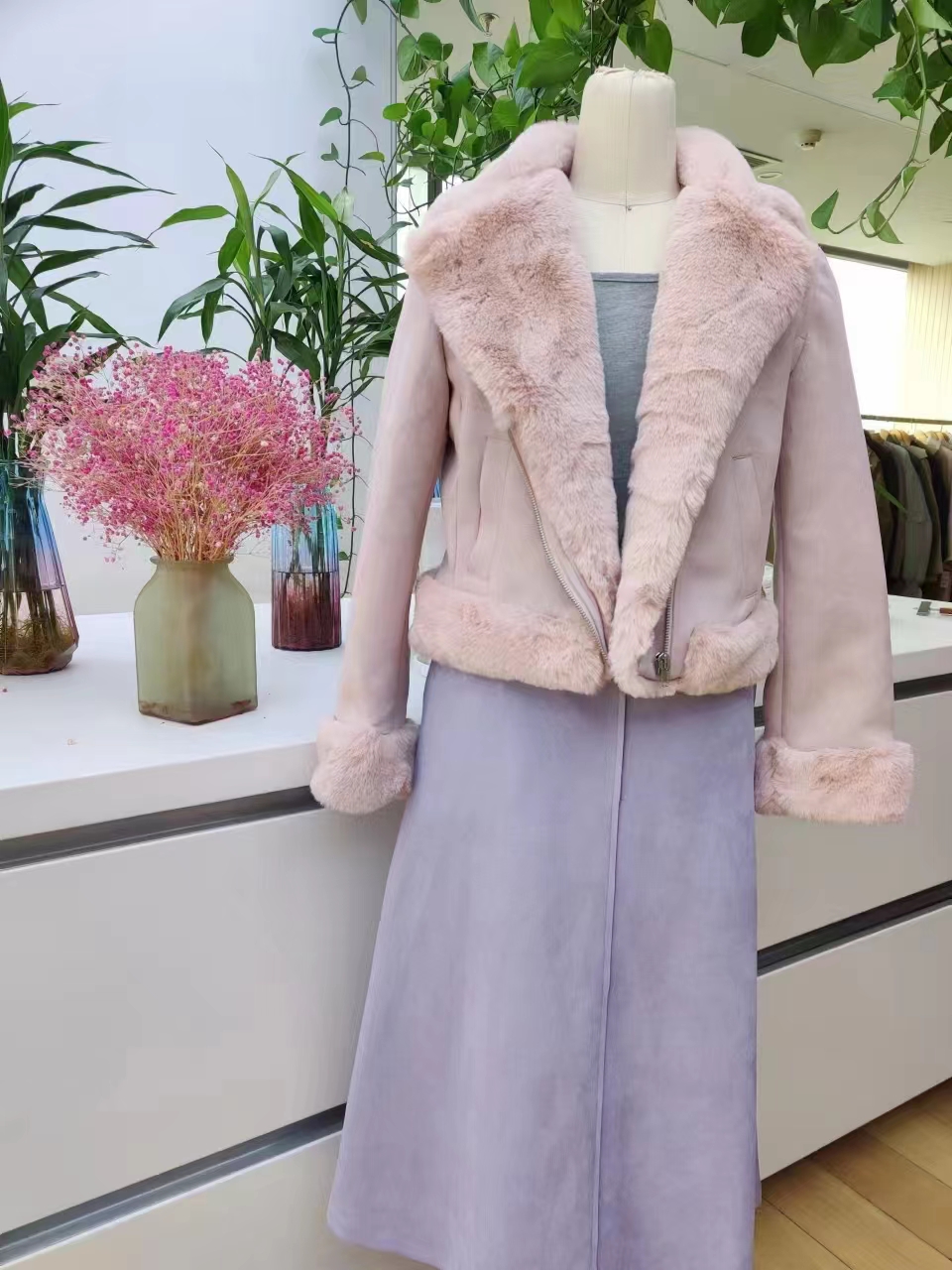 Fur collar coat