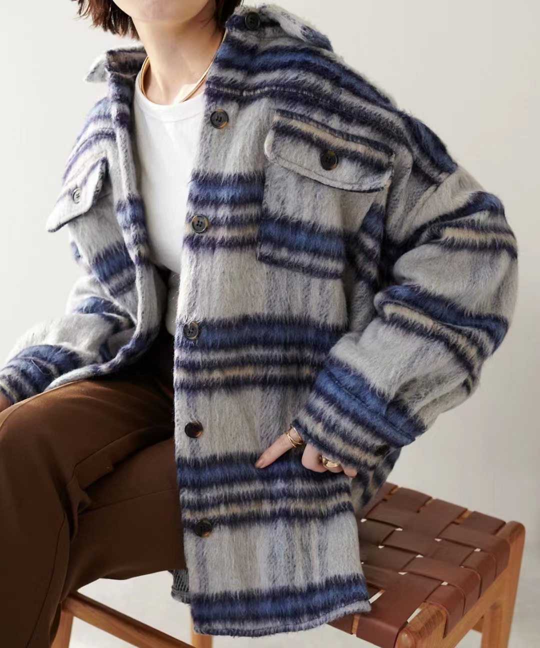 Plush striped coat