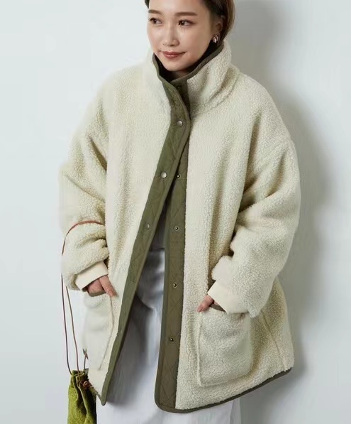 Army green plush coat