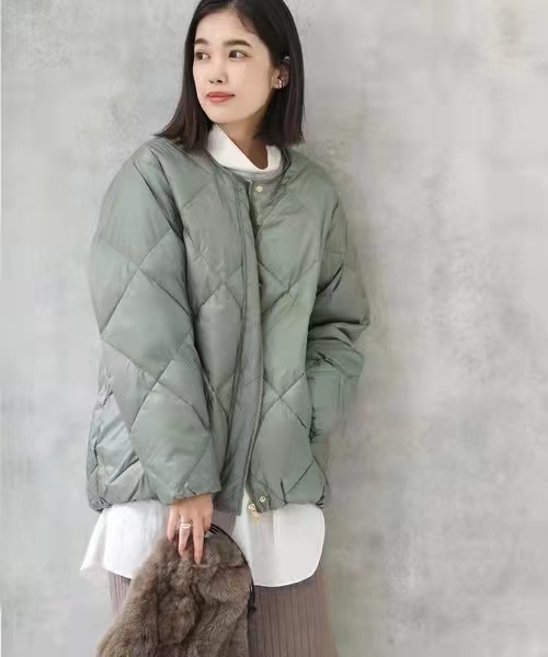 Crewneck quilted cotton coat