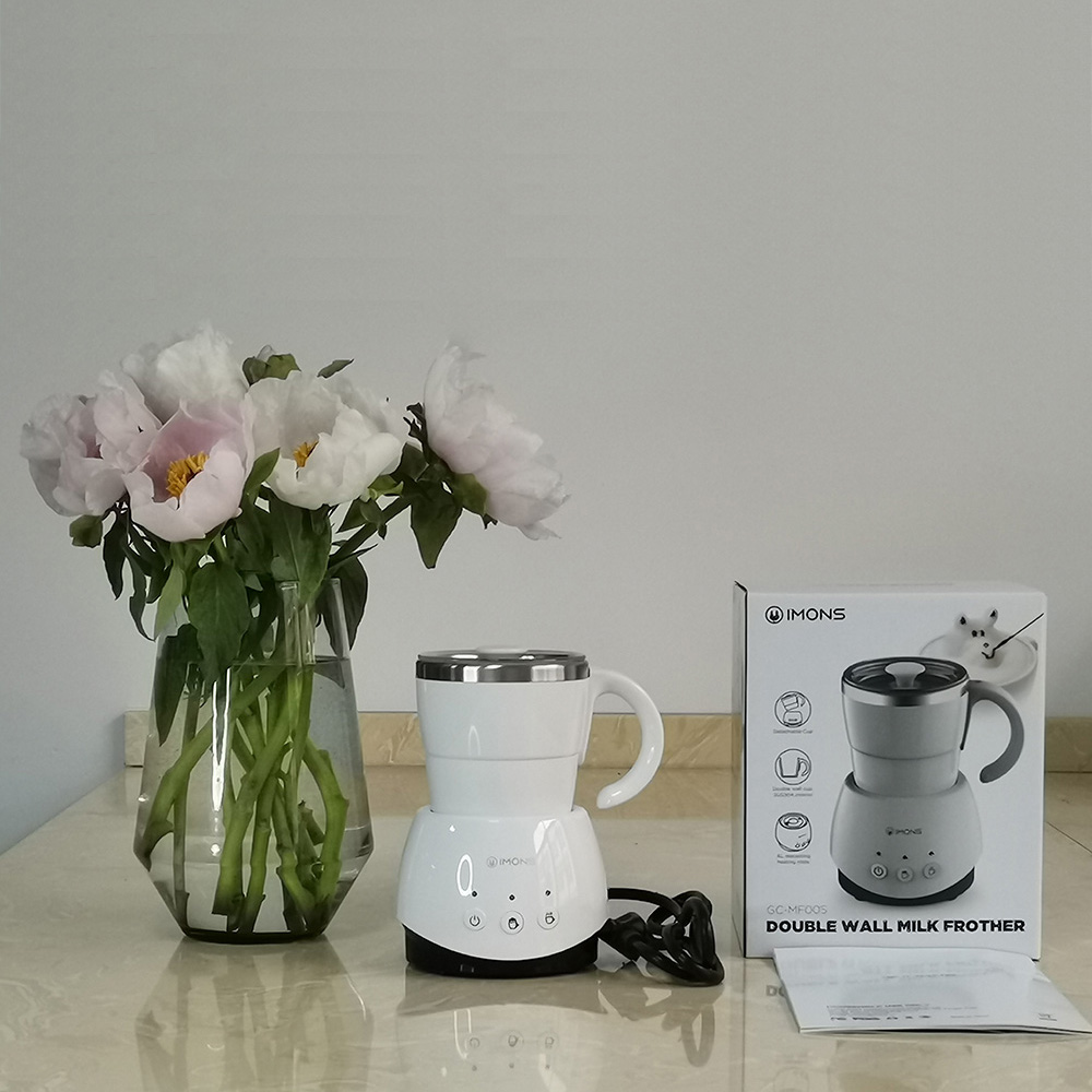 MF005 IMONS Professional automatic electric milk frother cool touch with detachable milk cup easy clean, double walls cup magnetic drive to make hot and cold cappuccino, hot milk and chocolate powder
