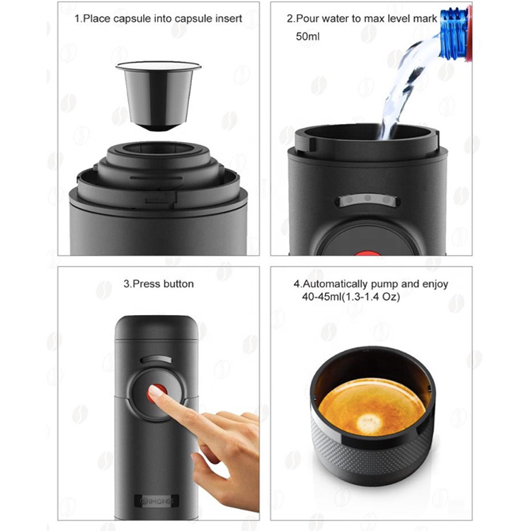 CP008 IMONS Fully Automatic Portable Espresso Machine CAN HEAT WATER Italian Coffee Maker For Nespresso Capsule, 12V Rechargeable, Cordless Use, Self Clean For Indoor and Outdoor Car Camping Hiking
