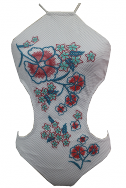 Women's Embroidered Mesh Flower  One Piece Swimsuit-HM21SW220