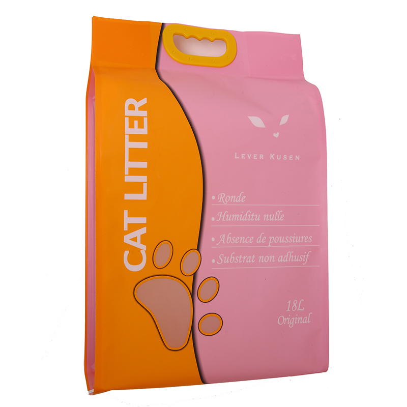 Eight Side Sealing Flat Bottom Cat Litter Bag With Transparent Window And Carrying Handle