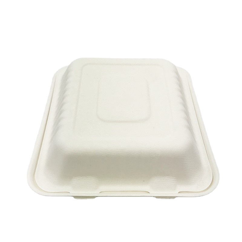 PFAS Free 9inch Biodegradable Take Out Food Containers with Clamshell Hinged Lid Eco Friendly Sugarcane Bagasse 100% Compostable