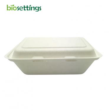 Sugarcane Bagasse PFAS Free Disposable Take out Box Clamshell Hinged Containers