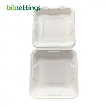 PFAS Free Compostable Clamshell Natural Bagasse Sugarcane Fiber Take-Out To-go Food Boxes