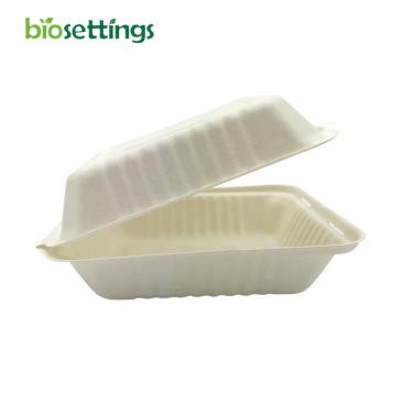 PFAS Free 8"x8" Clamshell Take Out Containers Sugarcane Food Box Compostable Clamshell